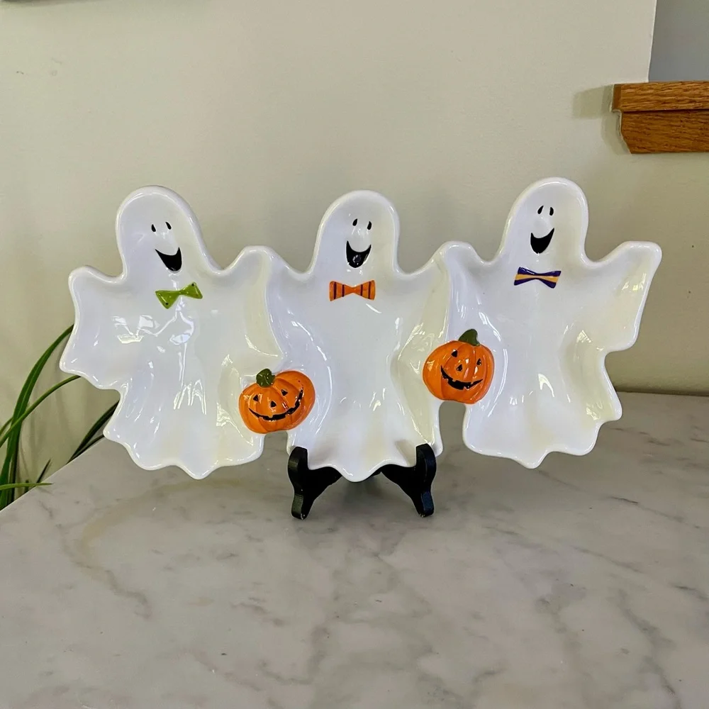 Ceramic Halloween Ghost Platter Dish Set Server